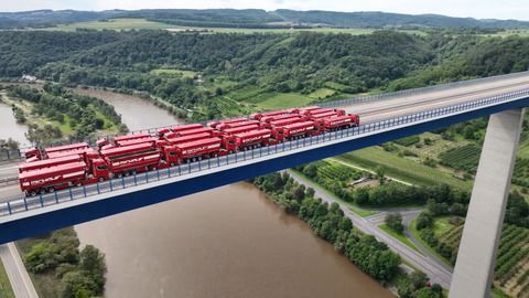 Belastungstest auf maroder Moseltalbrücke mit 24 Lkw
