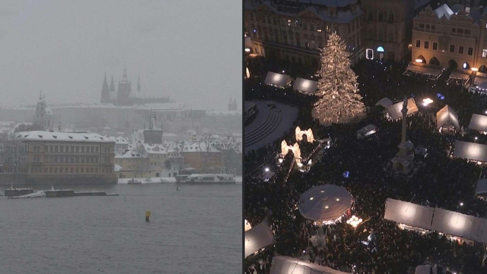 First snow covers Czech capital Prague as Christmas market opens