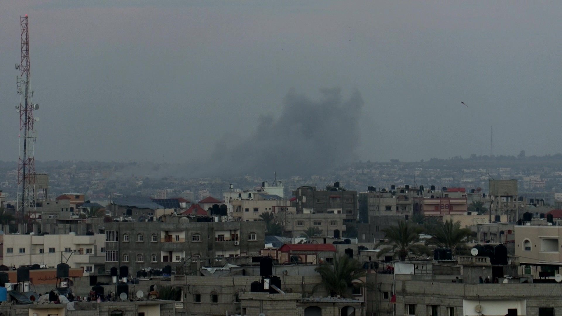 Smoke rises over Khan Yunis seen from Rafah