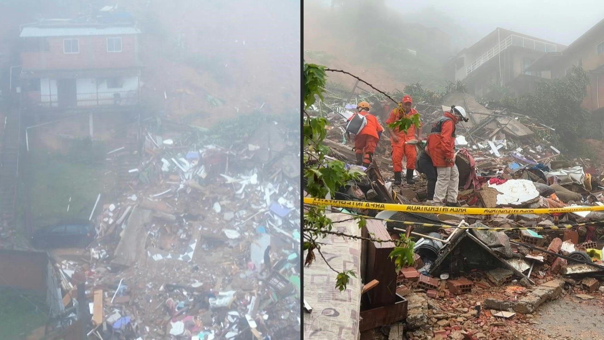 Images of landslide and destroyed homes amid storm in southeastern Brazil