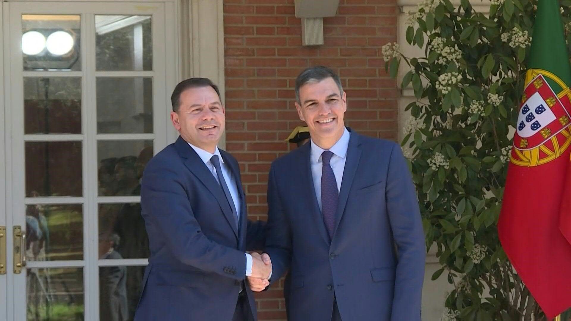 Spanish PM Pedro Sanchez receives his newly-elected Portuguese counterpart Luis Montenegro