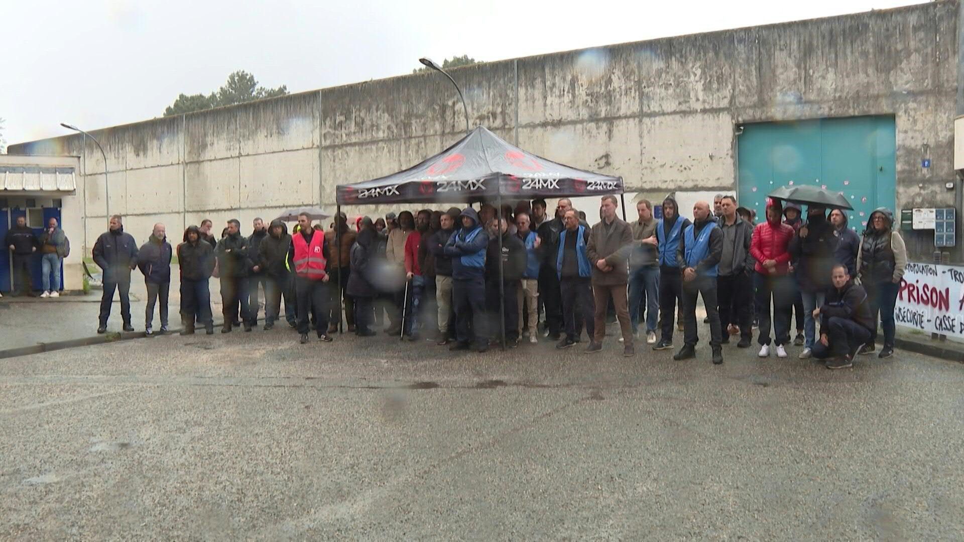 Minute's silence outside prison near Bordeaux after two officers killed