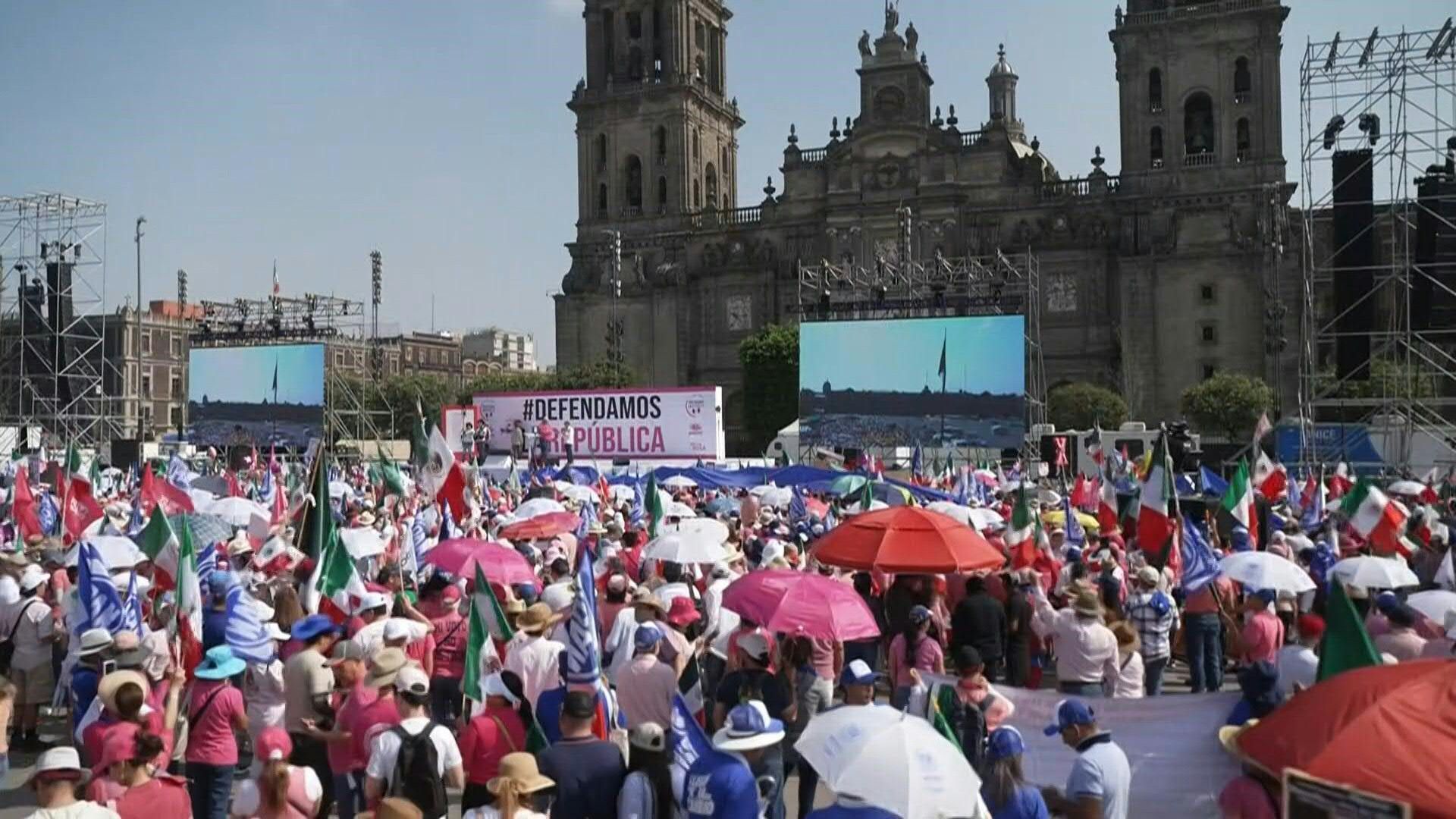 Opposition protesters gather in Mexico City ahead of rally