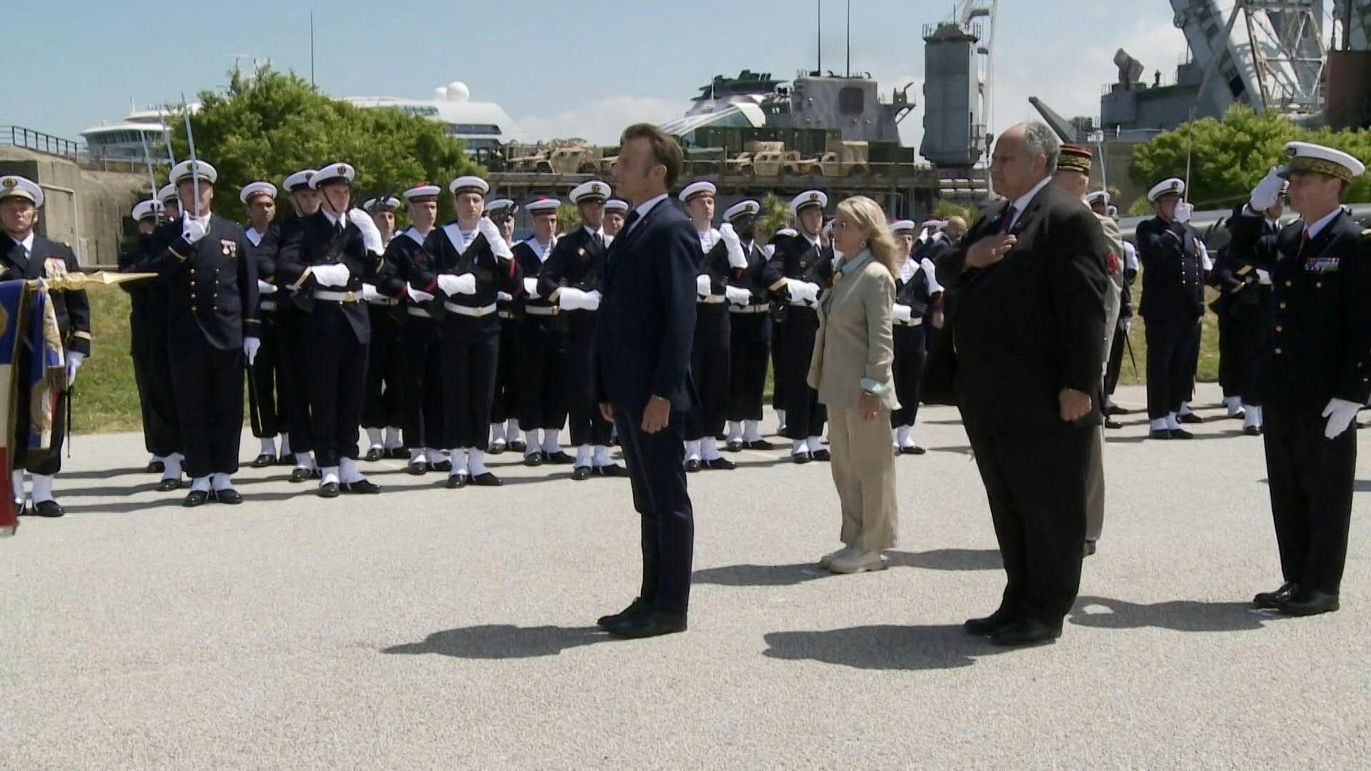 France's Macron arrives at Cherbourg D-Day ceremony