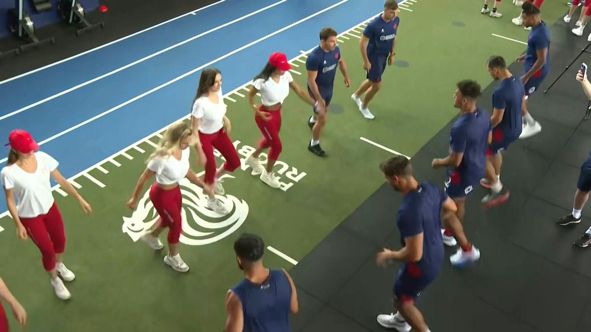 Moulin Rouge dancers meet French rugby team ahead of Olympics