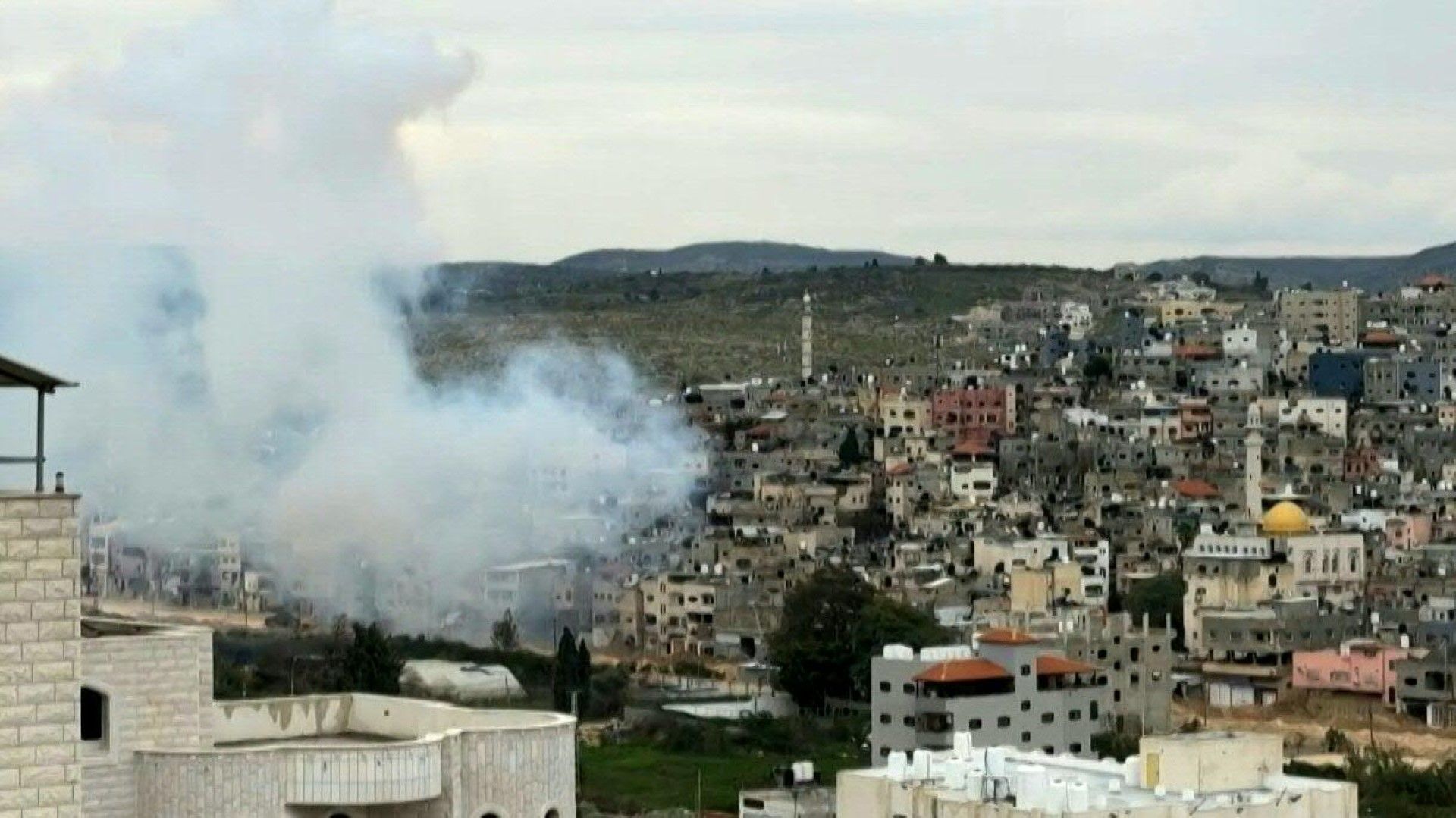 Smoke billows during Israeli army operations in the West Bank's Nur Shams camp