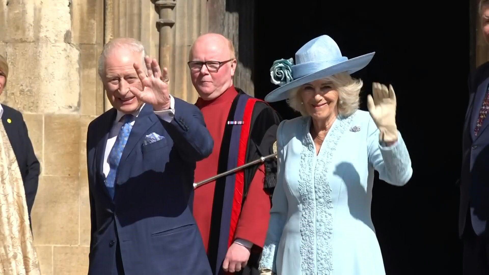 König Charles und Königin Camilla kommen zum Ostergottesdienst in Windsor an