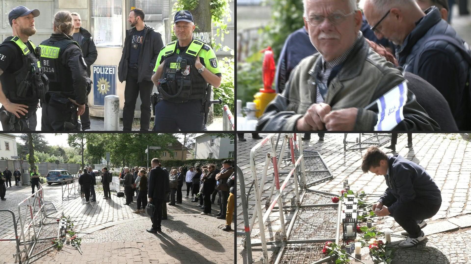 People gather outside Israeli embassy in Berlin after US shooting