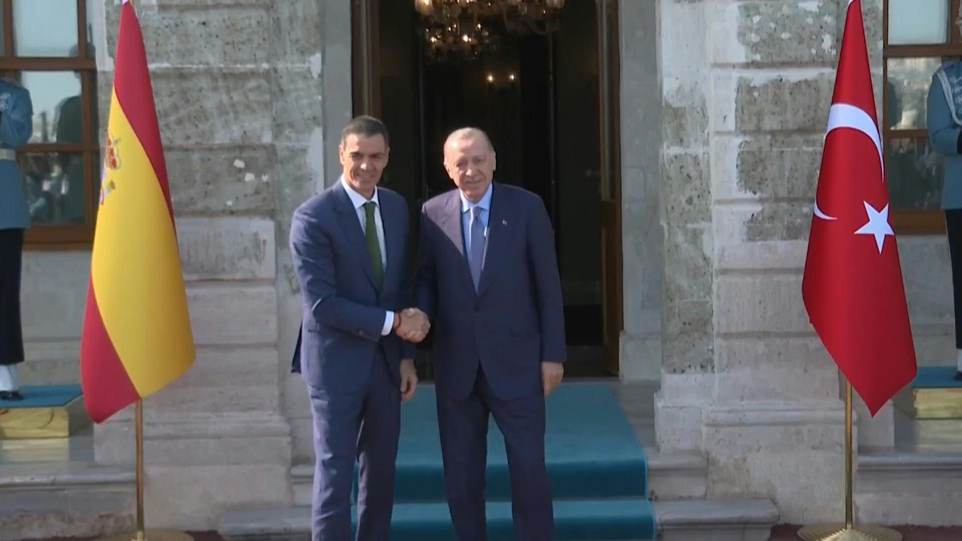 Turkish President Recep Tayyip Erdogan meets Spanish Prime Minister Sanchez