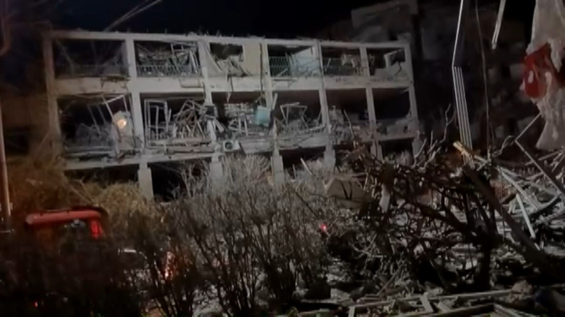 Scene in central Israel after direct hit by Iranian missile