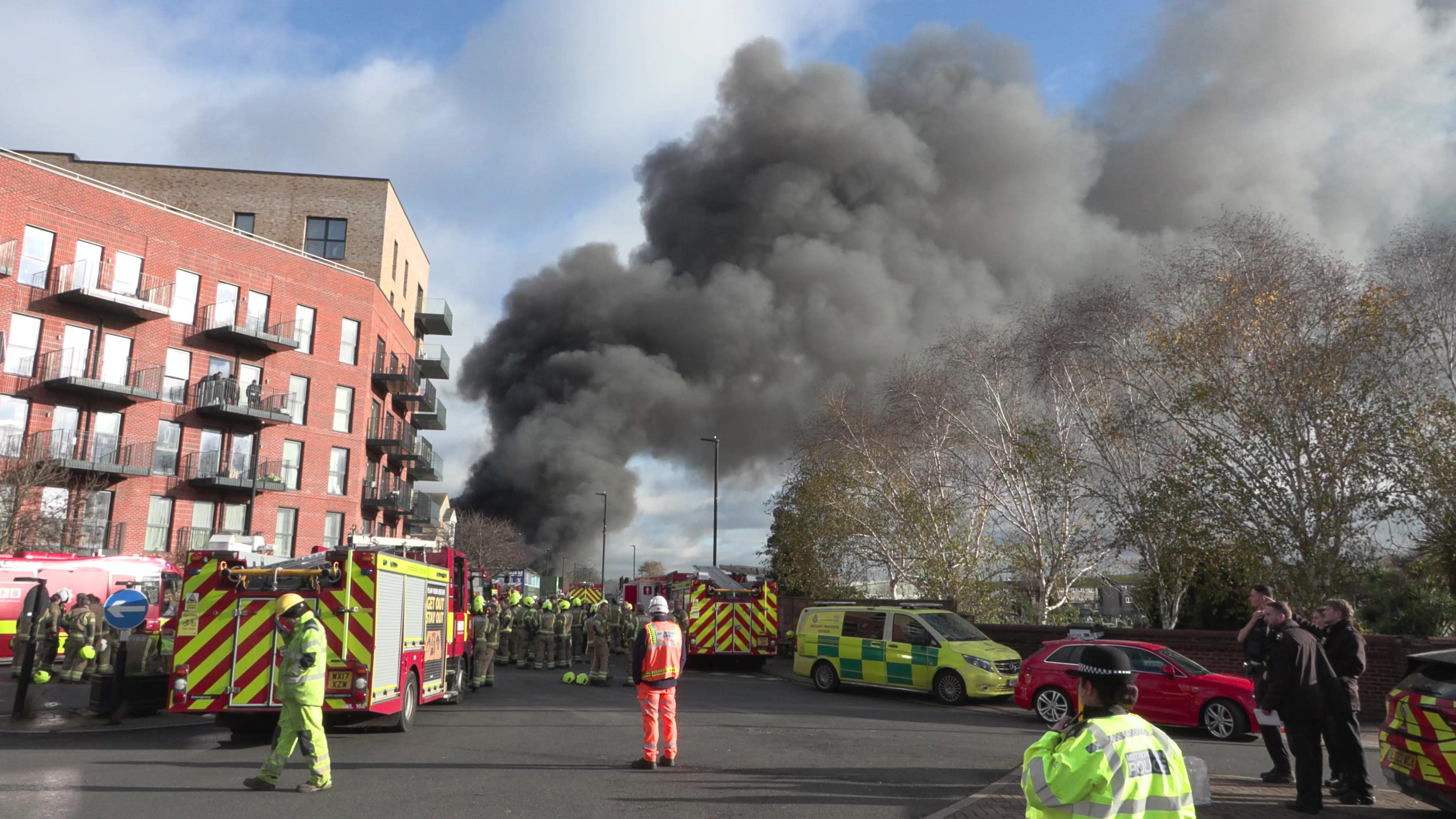 Firefighters tackle warehouse blaze in west London