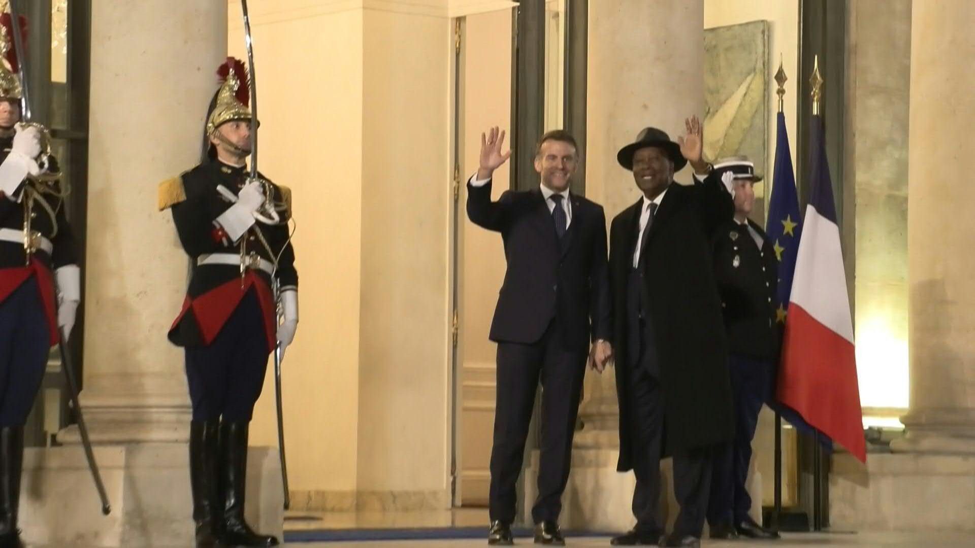Video: Emmanuel Macron hosts Alassane Ouattara, the president of Ivory Coast, at the Élysée Palace