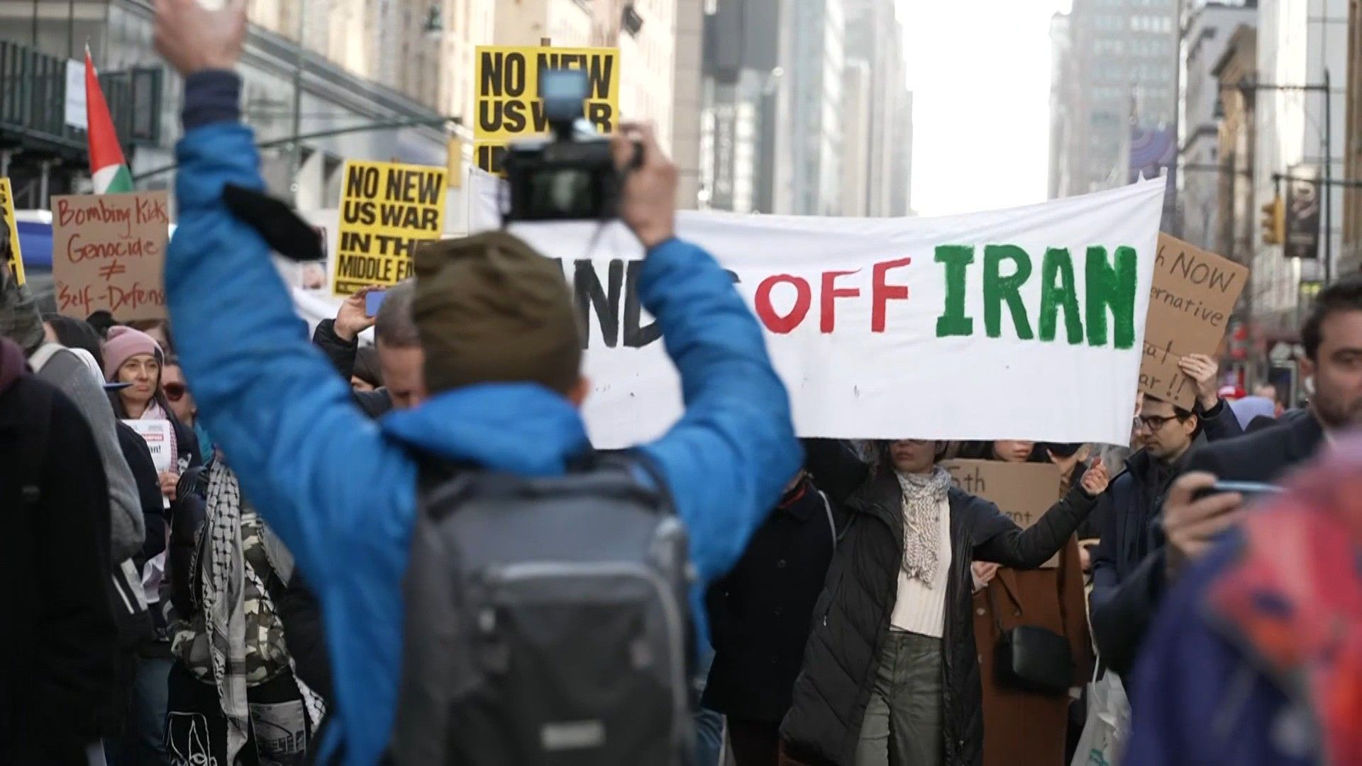 Video: Protesters rally in Times Square, chant 'Hands off Iran' after US, Israel attack