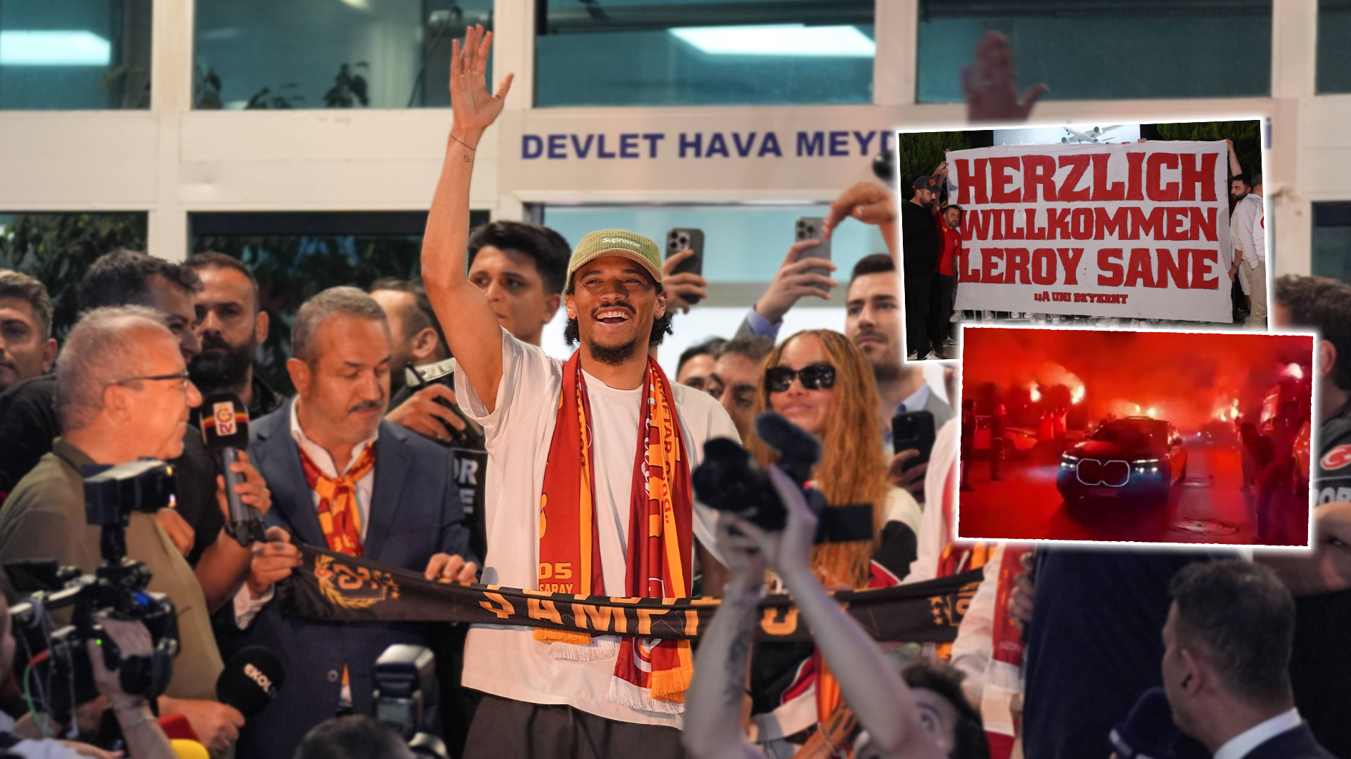 Crazy Hype around Leroy Sane! Pyro reception at the airport in Istanbul