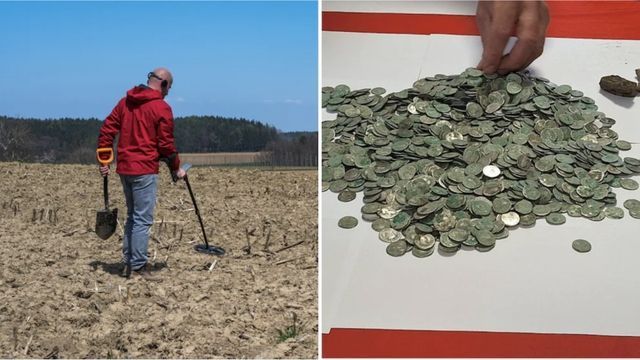 Hobby-Schatzsucher entdeckt 1469 antike Münzen aus dem Römischen Reich