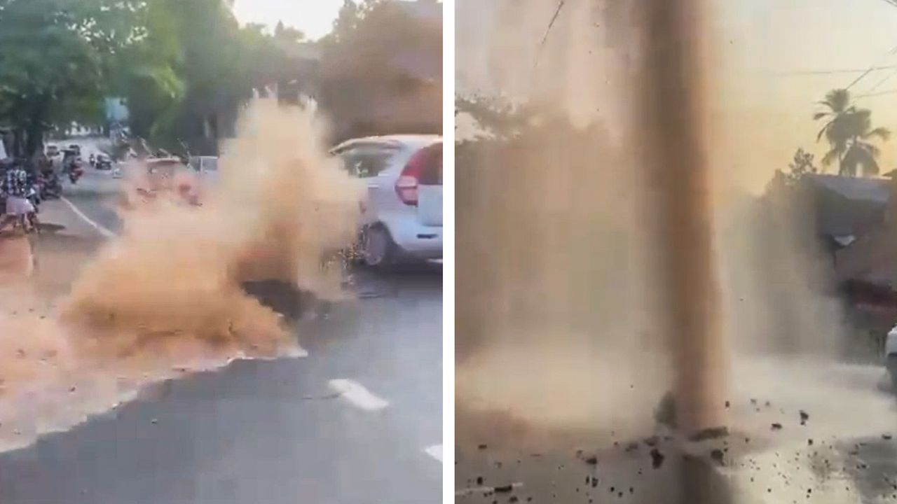 Abwasser-Geysir in Indien: Leitung explodiert in gewaltiger Fontäne