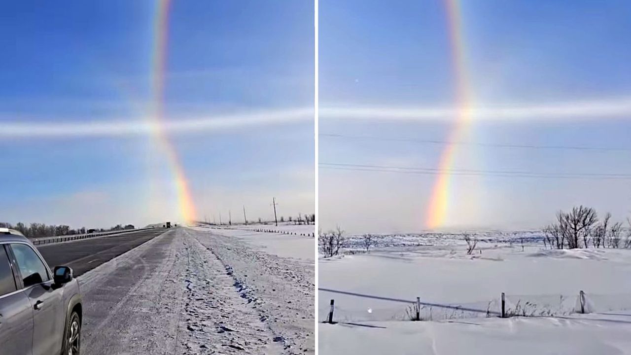 Kreuzende Regenbögen am Himmel: Unwirkliches Naturschauspiel gefilmt