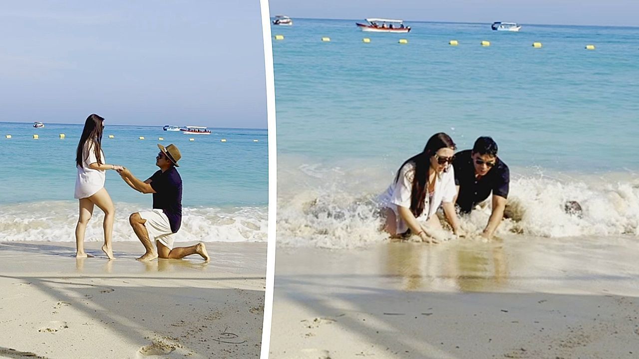 Video: Heiratsantrag am Strand nachgestellt – Paar erlebt Beinahe-Katastrophe