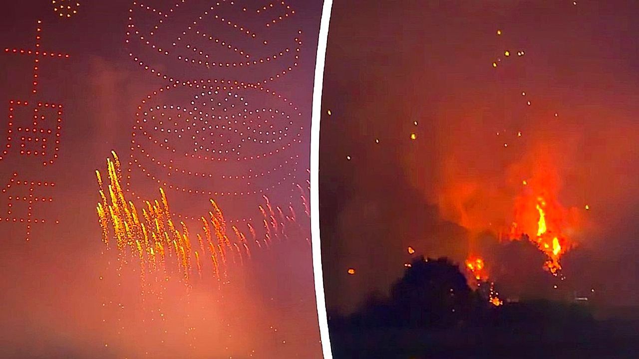 Raining fire: Chaos as malfunctioning drone fireworks show sparks forest fire