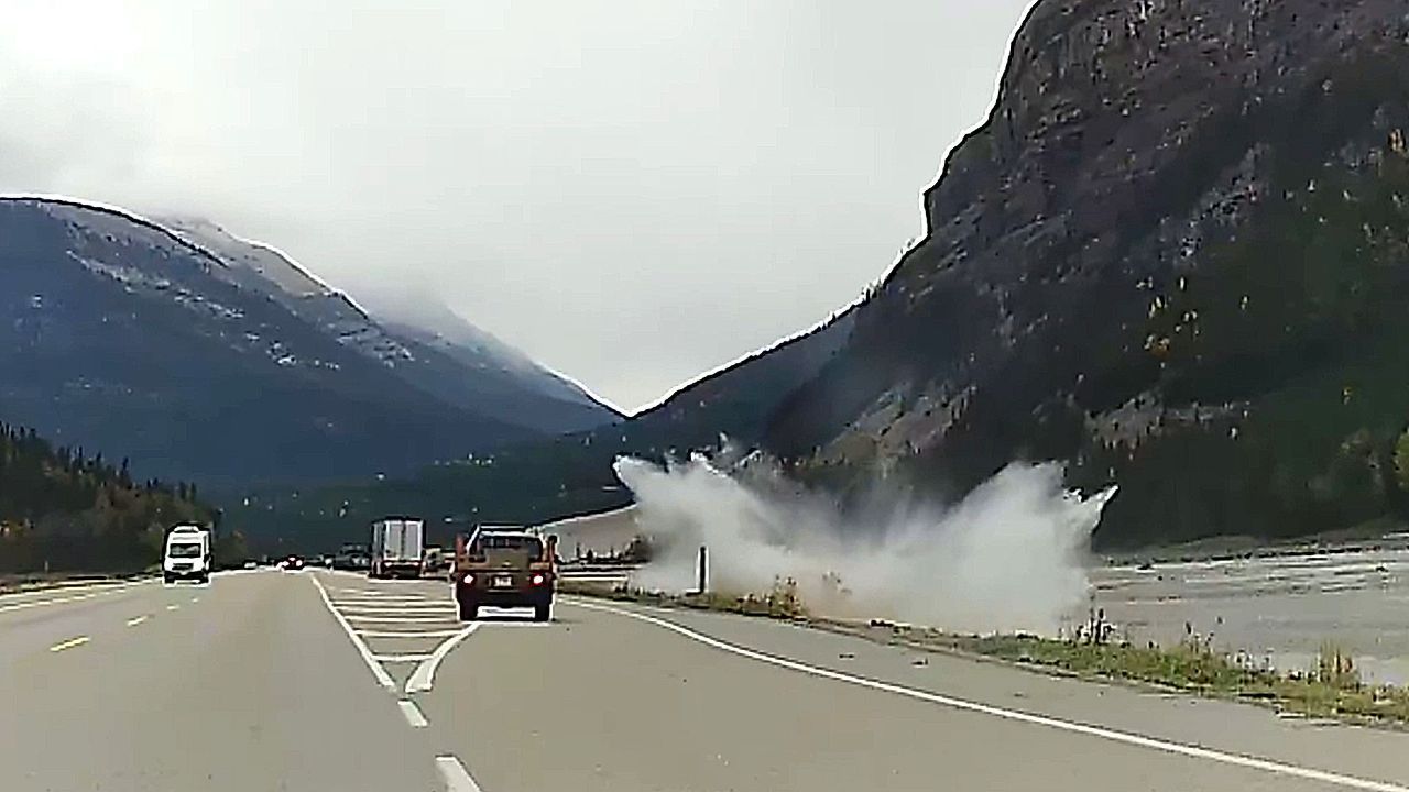 Pickup rolls off highway and crashes into river in Canada