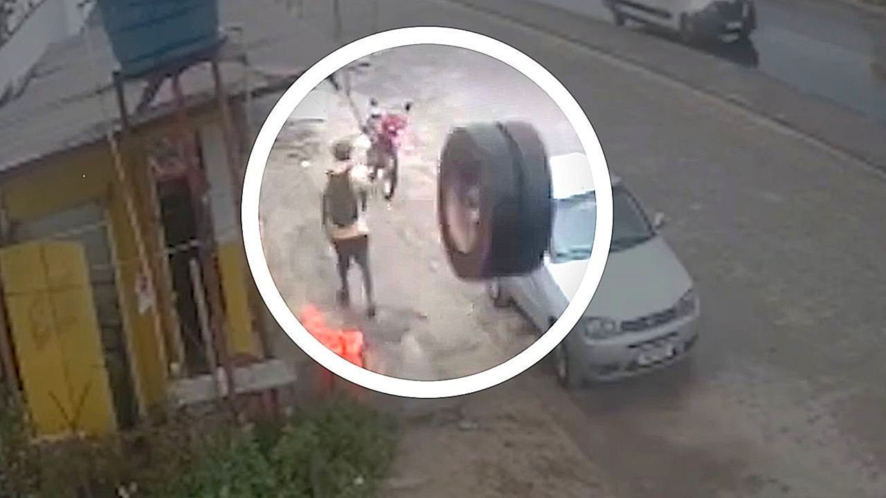 Lucky pedestrian misses flying truck wheel by mere inches