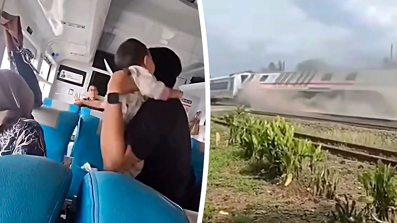 Terrified passengers scream as train derails in Indonesia