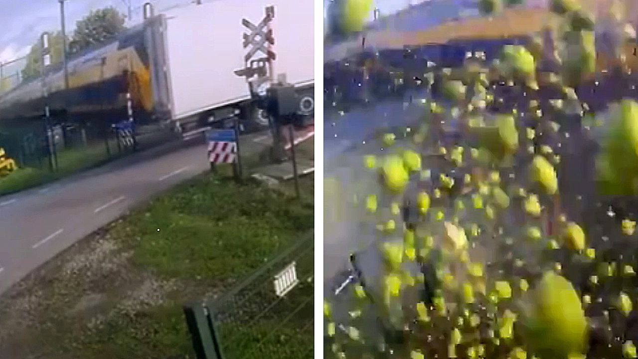 Freshly harvested pears sent flying after train smashes into truck in the Netherlands