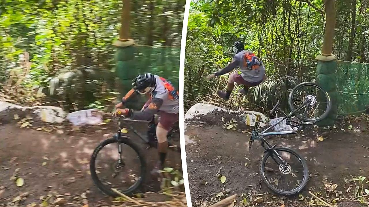 Video: Schleudersitz: Mountainbiker fliegt aus dem Sattel