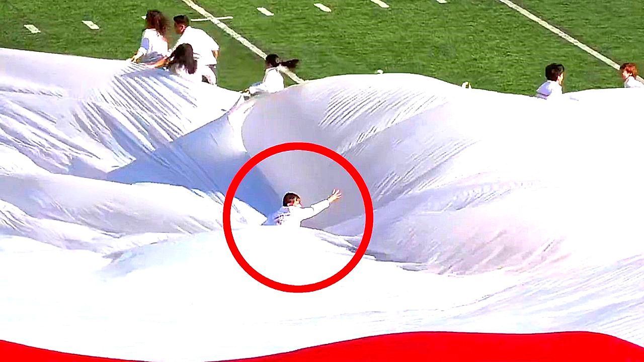 Flag turns into a trap – mishap sparks laughter at football game