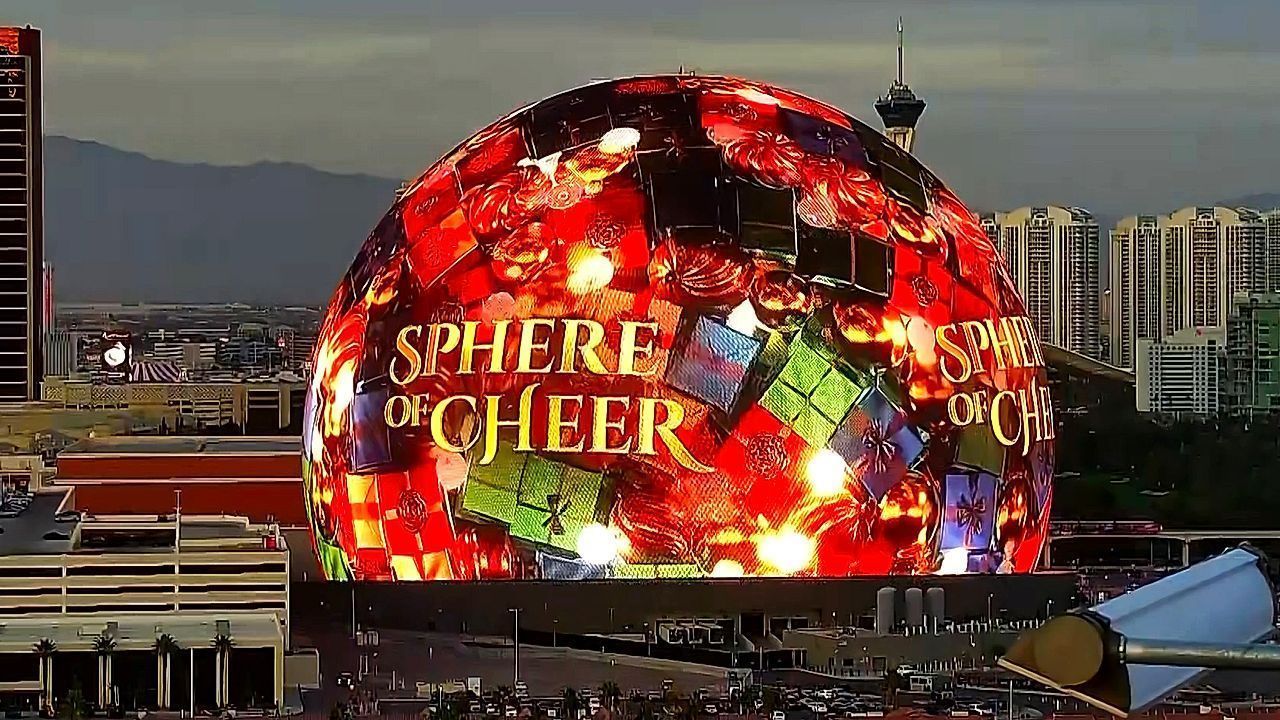 Las Vegas Sphere lights up with Christmas and holiday displays