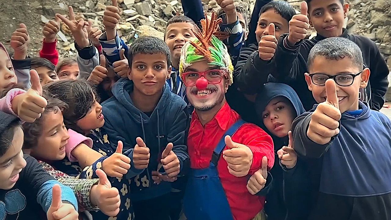 Video: Palestinian clown brings smiles to children amid devastation in Gaza