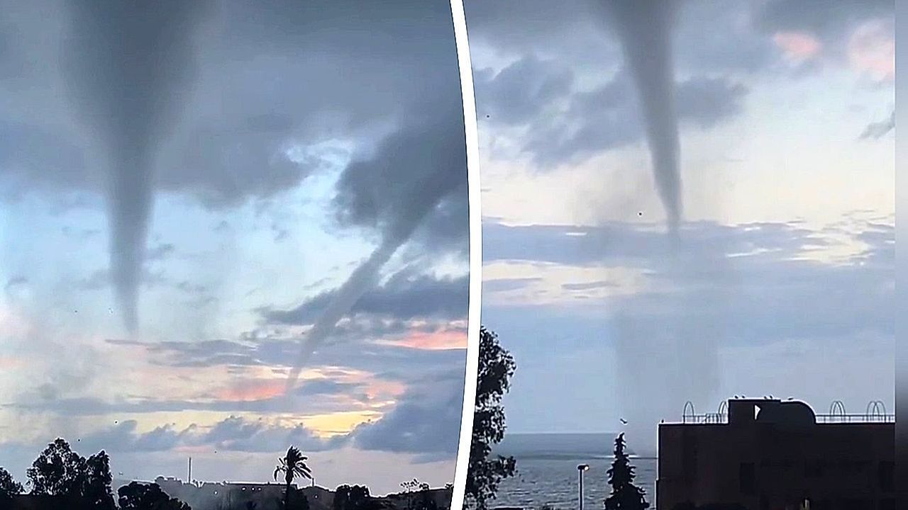 Video: Twin waterspouts loom over port town in Spain as area hit with violent storms