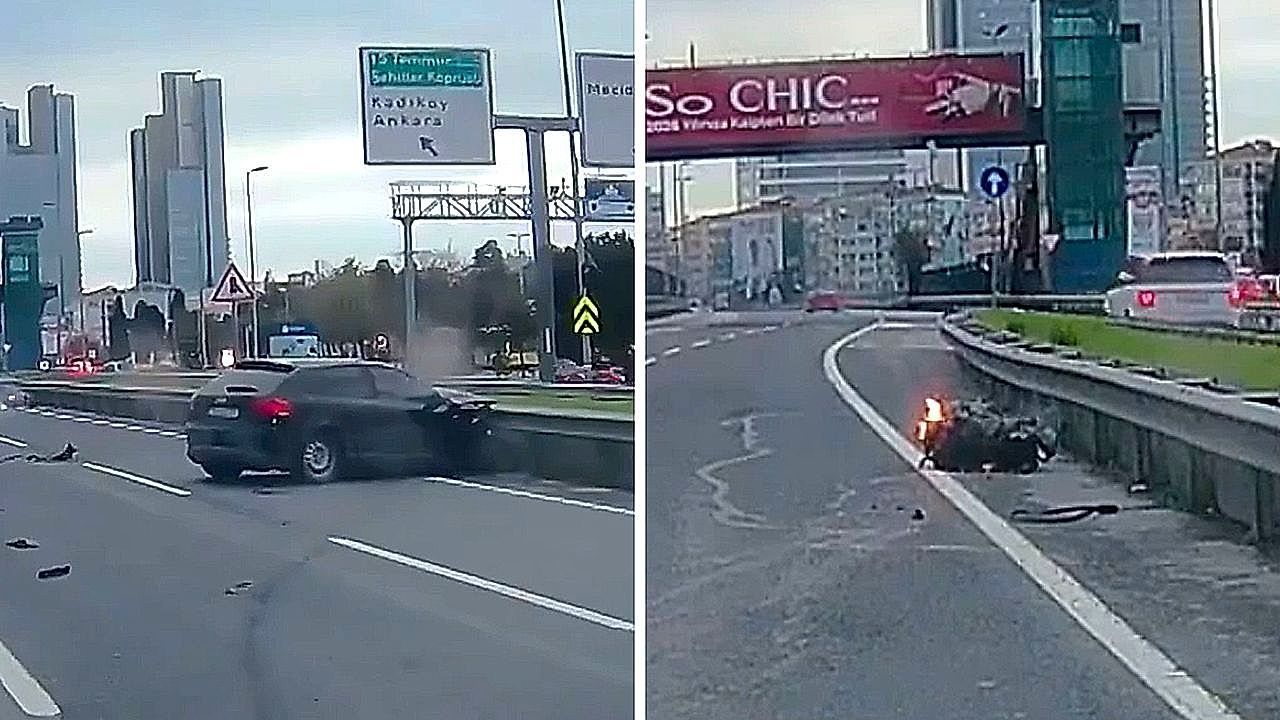 Video: High-speed weave ends in fiery motorway crash