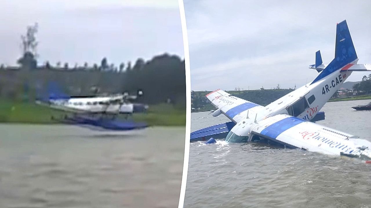 Video: Bruchlandung auf See: Wasserflugzeug schlägt hart auf