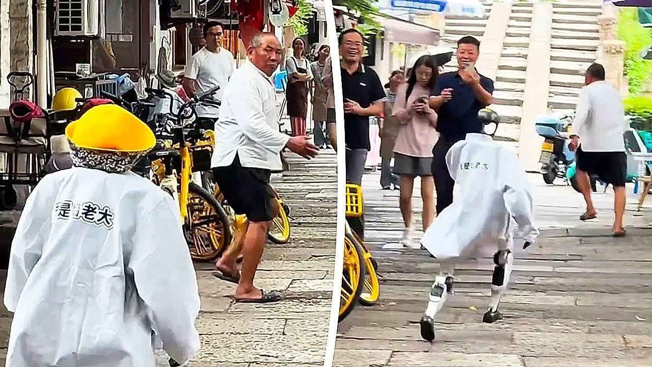 Video: Unheimliche Begegnung: Senior nimmt Reißaus vor Roboter