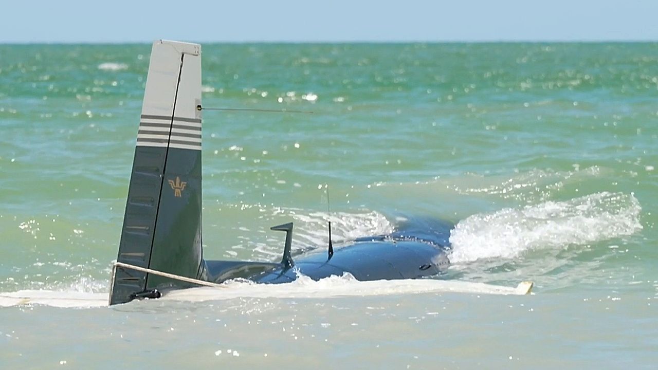 Father and son walk away unharmed after small plane splashes down off Florida beach