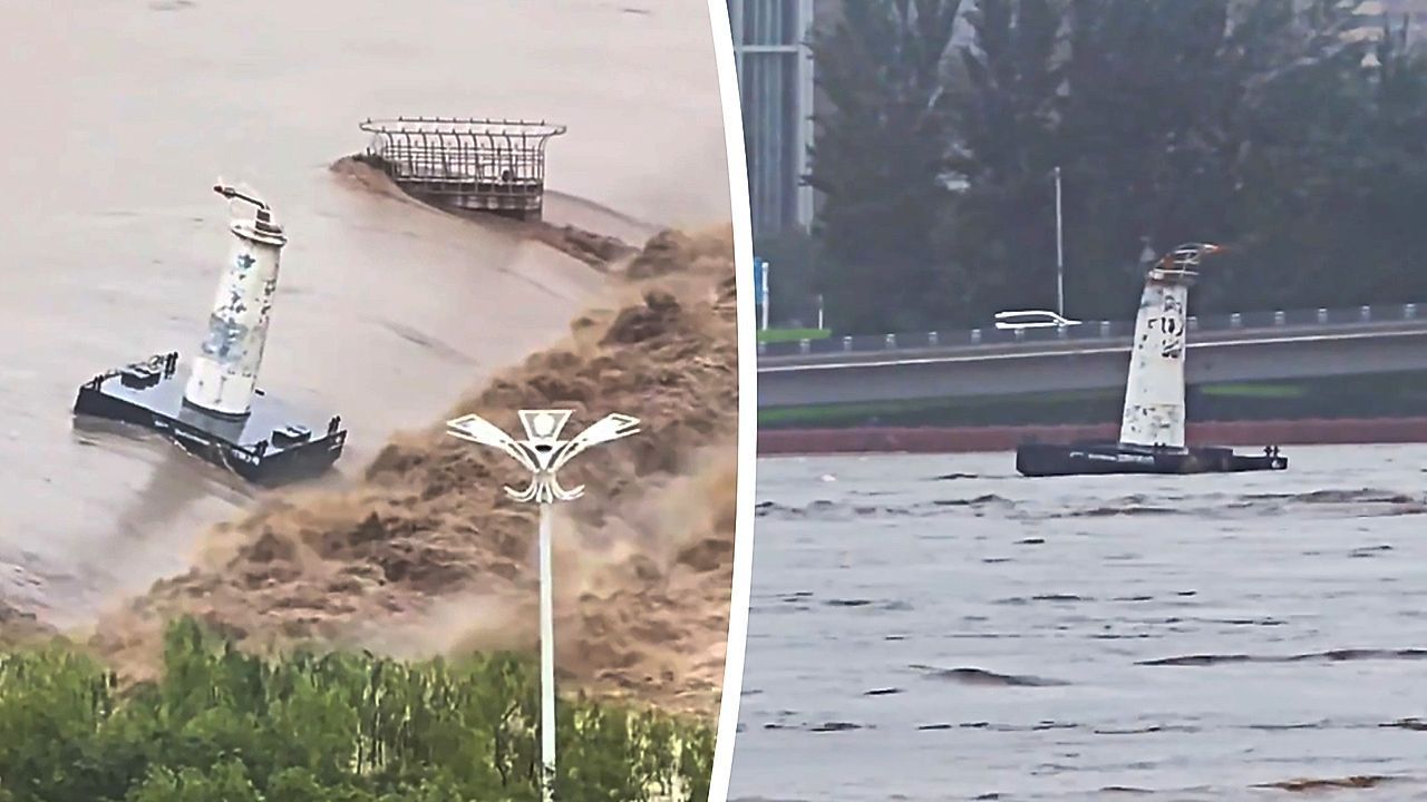 Video: Wie eine Flaschenpost: Kleiner Leuchtturm treibt 20 Kilometer Fluss in China hinab
