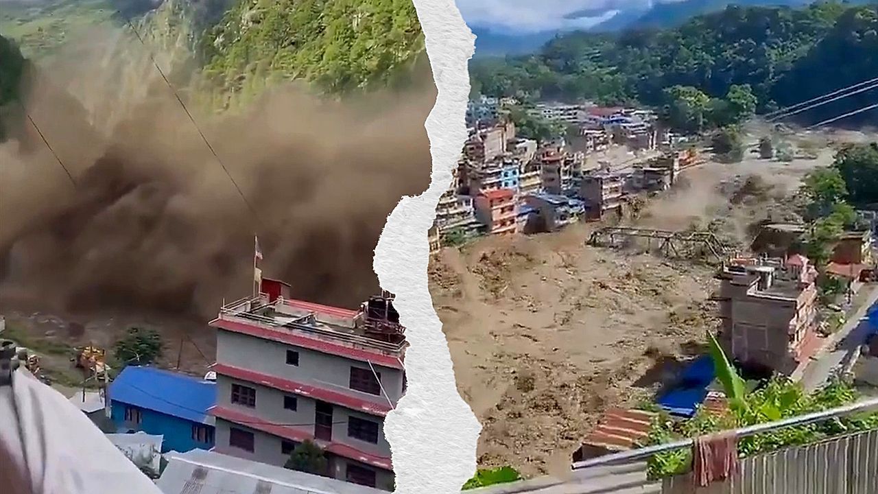 Video: Gewaltige Sturzflut im Himalaja: Hunderte Einheimische und Touristen in Nepal vermisst