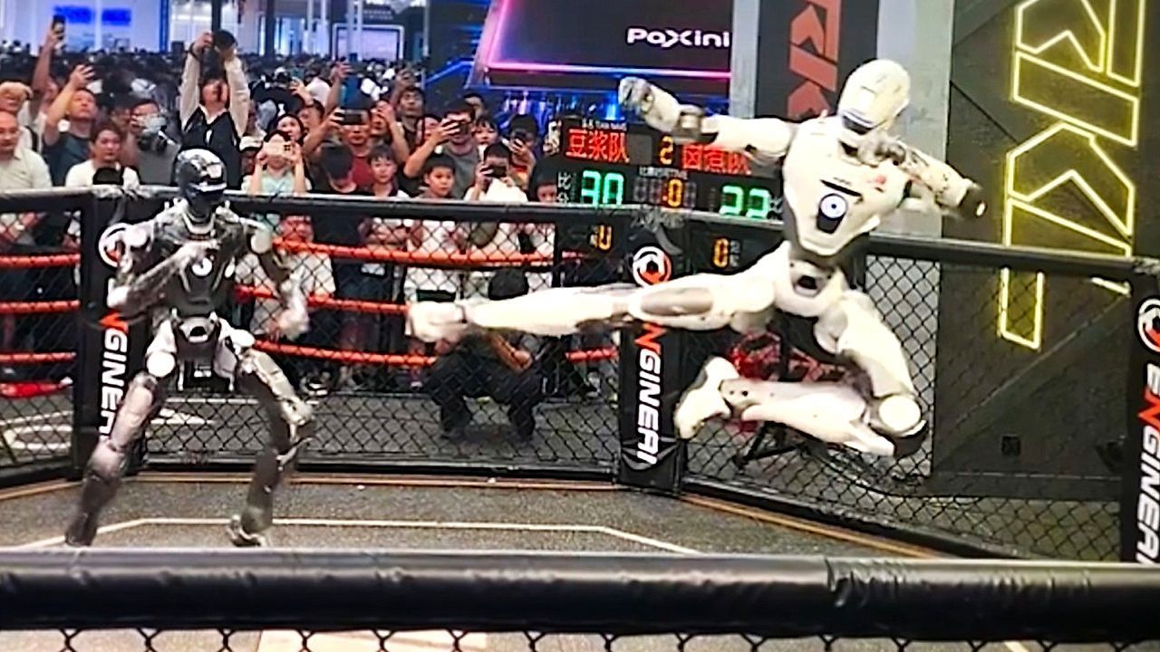 Video: Schläge, Kicks und Tritte: Roboter liefern sich Kampfsport-Show in Peking
