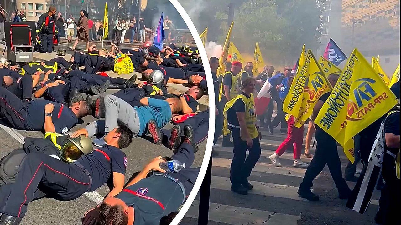 Video: 8,000 firefighters march through France in smoke-filled protest after gruelling fire season