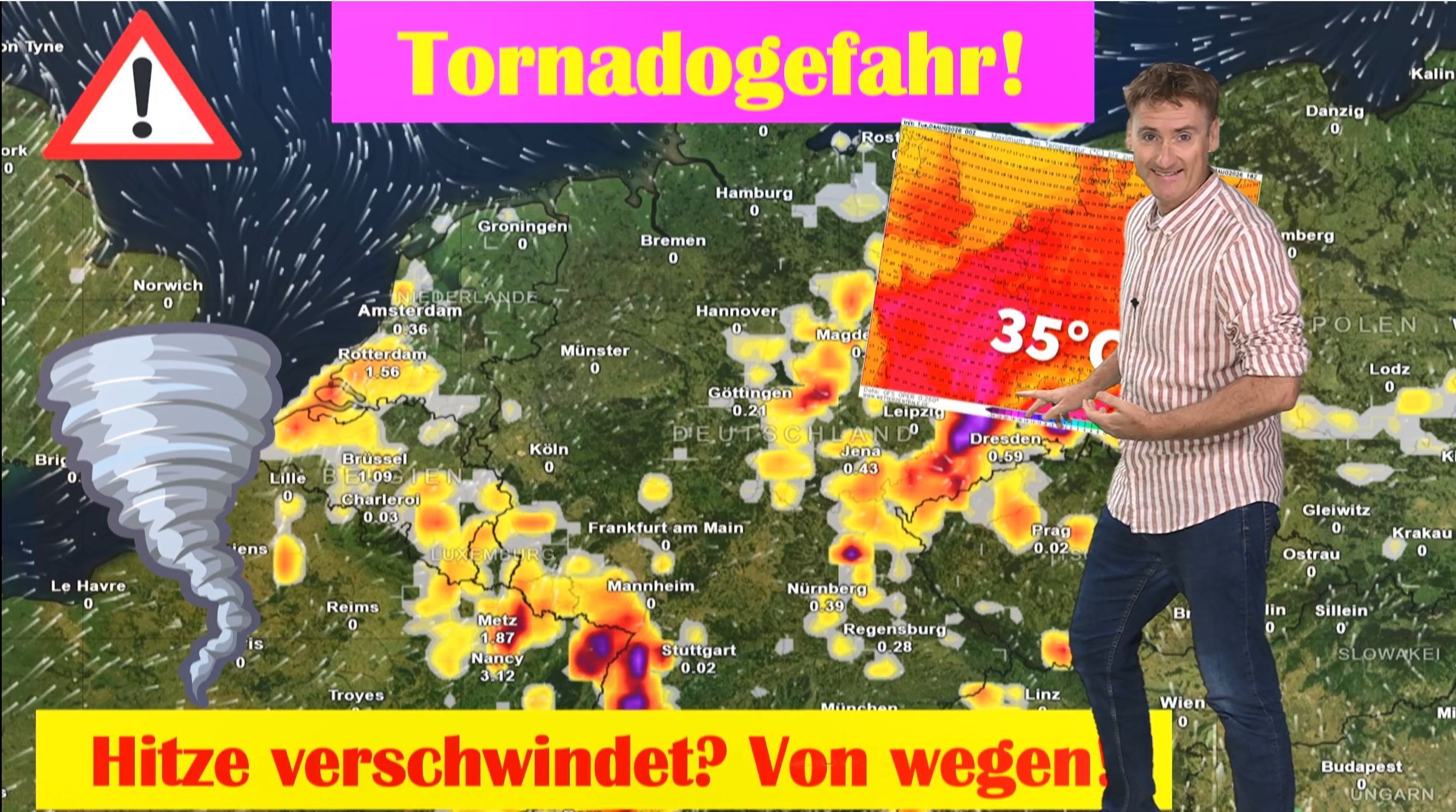 Video: Tornadowarnung! Am Dienstag schwere Gewitter mit Hagel und Sturmböen - Hitze macht nur kurze Pause!