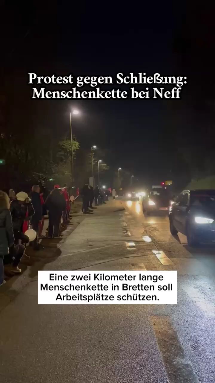 Video: 2.500 Menschen protestieren mit Menschenkette am Neff-Werk in Bretten gegen Schließung