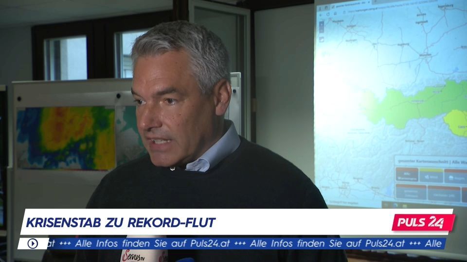 Statement von Kanzler Nehammer zur aktuellen Hochwasser-Situation - Video